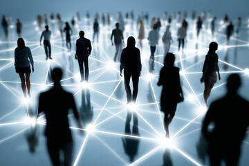 Group of people connected by glowing lines, concept of social networking