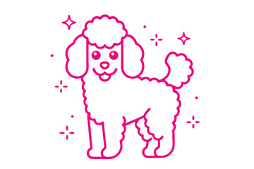 Playful Pink Poodle Outline with Cute Face on White Background Design
