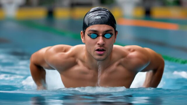 Competitive swimmer trains hard in a pool to improve speed and technique