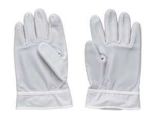 A pair of white protective gloves, isolated on a white background, perfect for themes of industrial safety and cleanliness.