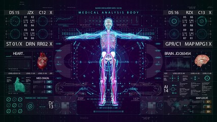 Human Body 3D Scan: Medical Diagnostic Analysis with Futuristic UI - Powered by Adobe