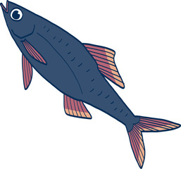 hand drawn cute cartoon illustration of a swimming fish.