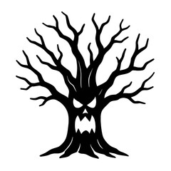 Obraz premium Scary Spooky Tree with Face Icon for Halloween and Horror Themes