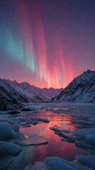 Northern Lights reflecting on a frozen lake