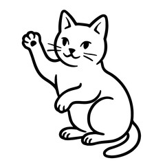 Obraz premium Cute Cat Waving Paw Icon Vector - A Friendly Line Art Illustration of a Pet