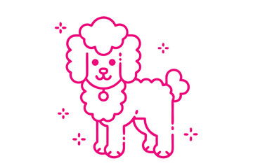 Pink Poodle Outline Icon on White, Pet Illustration, Minimal Design