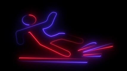 Racing people silhouette sign concept. Neon line a man run or racing icon animation Glowing neon marathon icon isolated on black background. 3d animation video.