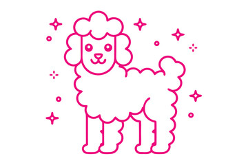 Cute Pink Poodle Outline with Stars and Dots on White Background
