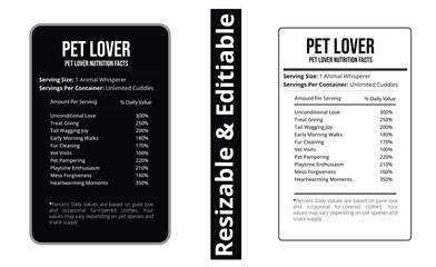 pet lover nutrition facts funny pet lover label animal lover gift dog lover nutrition facts cat lover nutrition facts pet owner gift funny pet humor nutrition facts parody cat dad labe