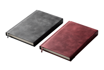 Two notebooks, one black and one red, isolated on transparent background