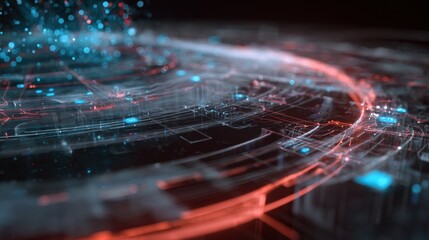 A vibrant, digital landscape showcasing interconnected lines and glowing particles, symbolizing advanced technology and data flow.