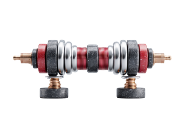Detailed view of a metallic and red steampunkstyle device on transparent background