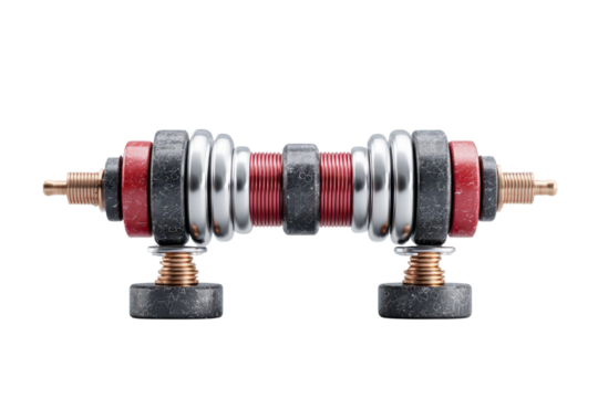 Detailed view of a metallic and red steampunkstyle device on transparent background