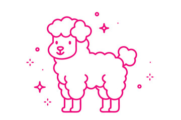 Playful Pink Poodle Outline Cartoon, Pet Design with Sparkles on White Background