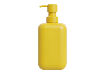 A vibrant yellow plastic dispenser bottle is displayed against a dark background.