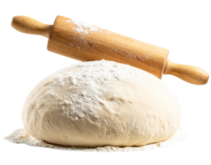 Uncooked Dough and Rolling Pin Covered in Flour Isolated on Transparent Background PNG