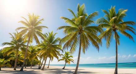 Naklejka premium Tropical Paradise Beach with Palm Trees and Ocean.