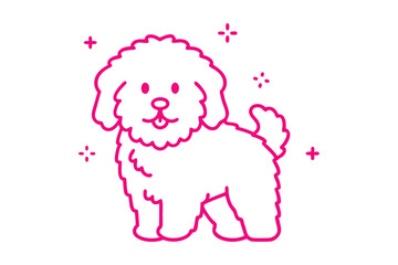 Cute Pink Poodle Outline, Simple Dog on White Background
