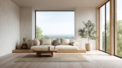 Calm neutral living room for relaxation and mindfulness