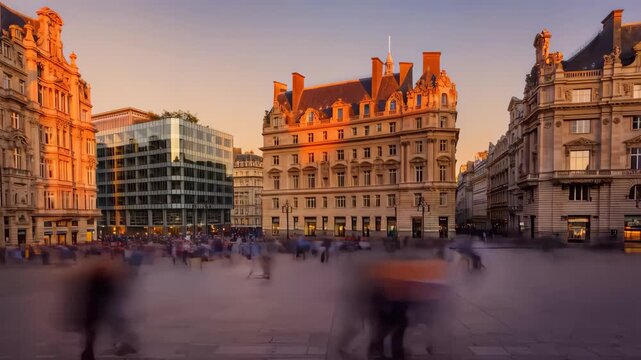 Piccadilly circus changing light and blurred crowd in london