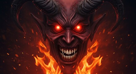Demon face with flames image stock