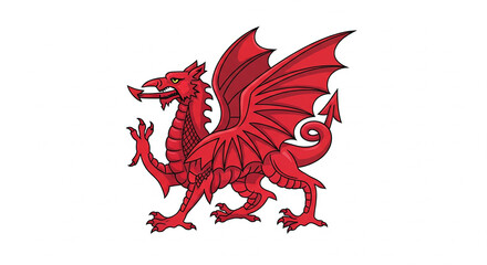 Traditional Red Welsh Dragon Mythical Creature National Symbol of Wales on Isolated transparent background