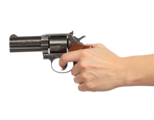  Hand Holding Revolver Gun Isolated on White Background PNG