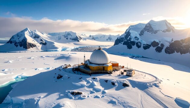 Antarctic Research Station Aerial Ice Landscape