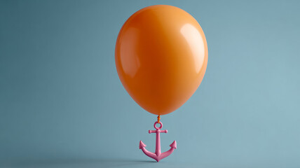 Orange balloon with pink anchor against a blue background.