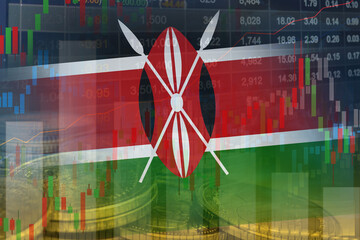 Stock market investment trading financial, coin and Kenya flag or Forex for analyze profit finance business trend data background.