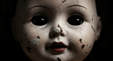 Vintage doll face close up dark scary antique toy
