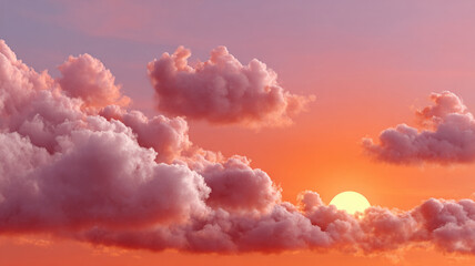 Pink and orange sunset with fluffy clouds.