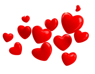 Red Hearts Floating Love Romance Isolated on Transparent Background PNG