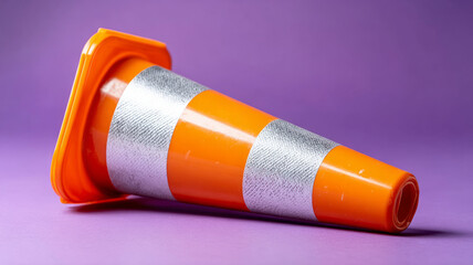 Orange traffic cone on a purple background.