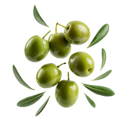 green olives with leaves isolated
