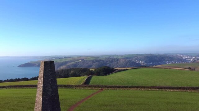 Kingswear, Devon, England: DRONE VIEWS: The Daymark navigational tower close to mouth of the River Dart. The Victorian tower guided mariners to the river mouth and the safety of the port of Dartmouth.