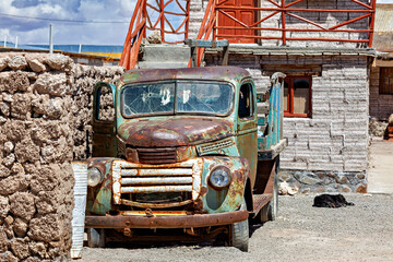 An old truck in a Village in the Altiplano of Bolivia