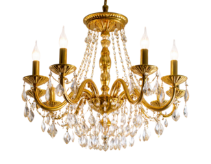Elegant Crystal Chandelier with Gold Accents Isolated on Transparent Background PNG (2)
