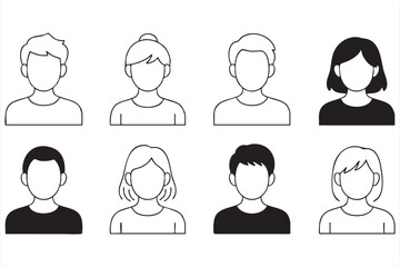 People avatar icons set outline and silhouette user profiles vector