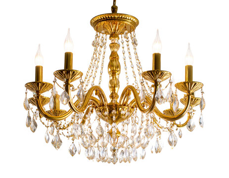 Elegant Crystal Chandelier with Gold Accents Isolated on Transparent Background PNG  (2)
