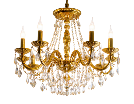 Elegant Crystal Chandelier with Gold Accents Isolated on Transparent Background PNG  (2)