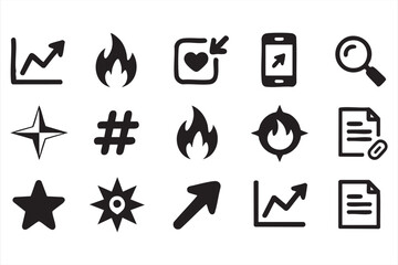 Social engagement icons collection hashtag like chart vector