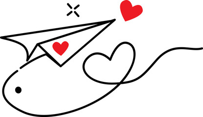 Paper Plane Cute Valentine illustration.