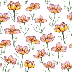 The bright watercolor floral seamless pattern