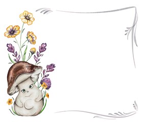 Bright frame with vegetables and flowers