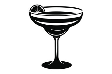 Black and White Silhouette of a Cocktail Glass with a Lemon Wedge Garnish