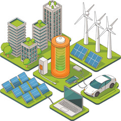 Sustainable city with renewable energy sources and electric vehicles urban green energy