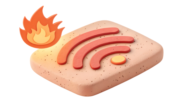 3d clay style wifi signal icon with fire isolated on a transparent background image