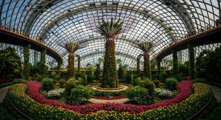 Stunning Indoor Botanical Garden with Glass Dome Architecture.