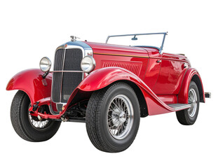  Classic Red Convertible Car Profile View Isolated on Transparent Background PNG